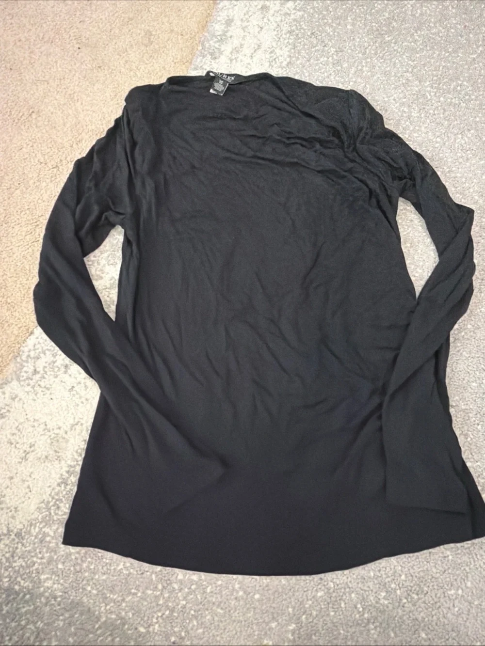 Lauren Ralph Lauren Black Asymmetrical Stretch Jersey Top - Picture 8 of 16